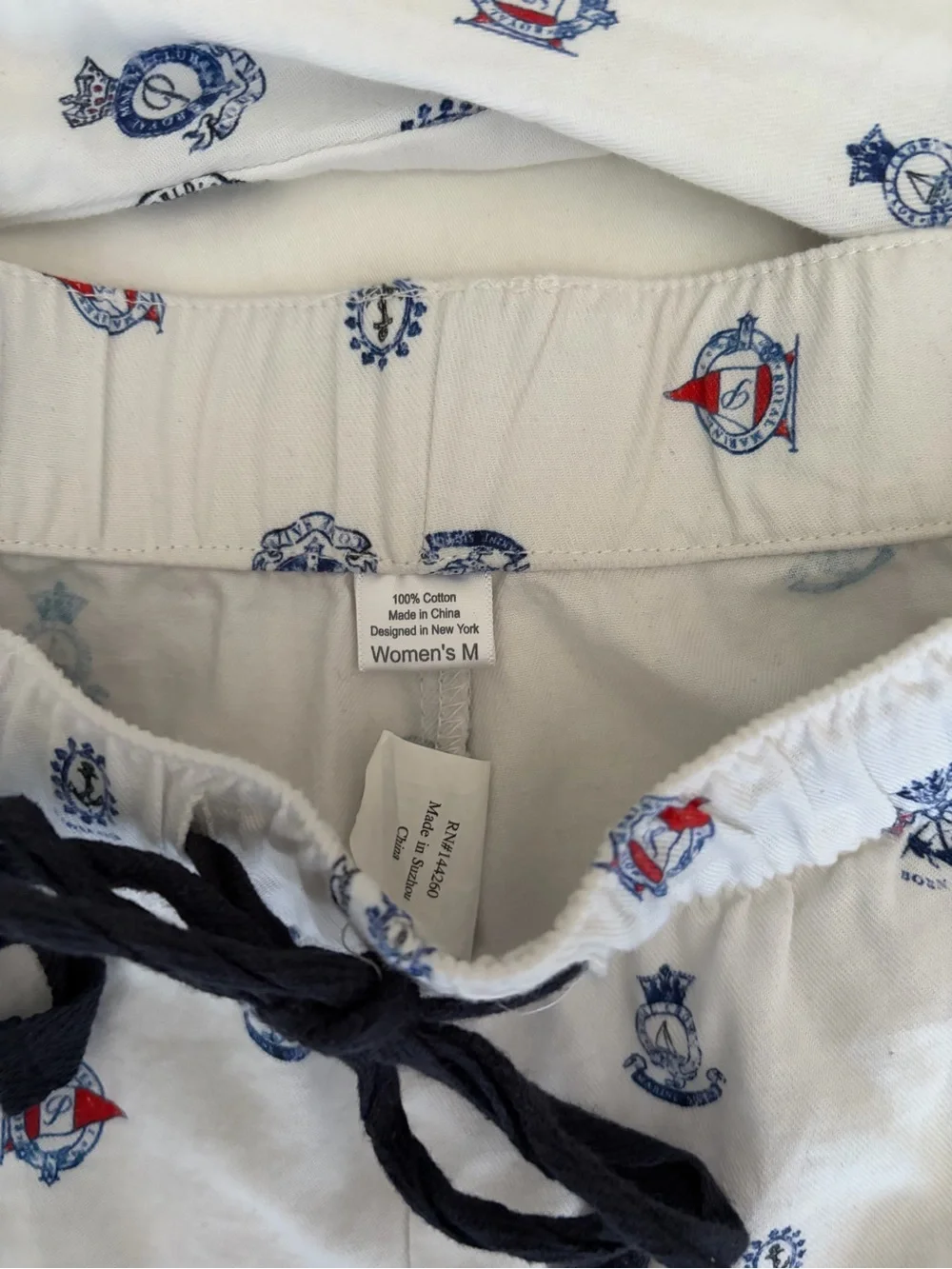 Petite Plume Women's Pajama Set with Navy Piping - Picture 5 of 7